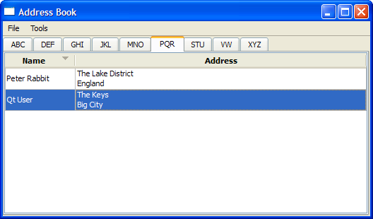 Screenshot of the Address Book example