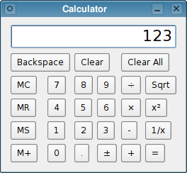 The Calculator example with default size policies and size hints