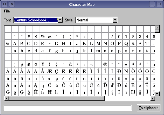Screenshot of the Character Map example