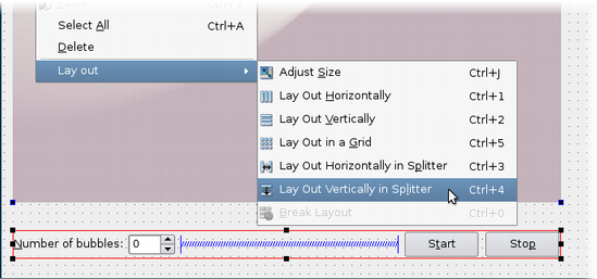 Applying a splitter layout to selected widgets.