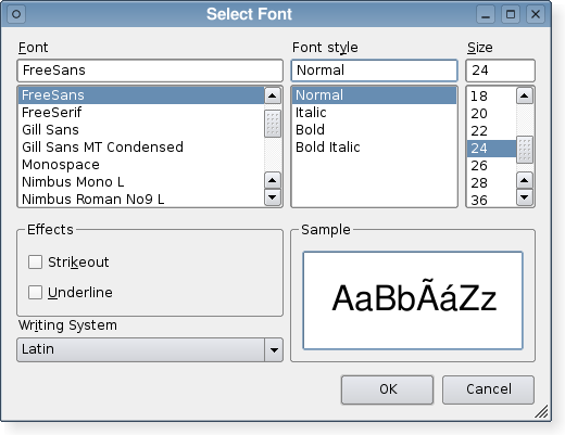 A font dialog in the Plastique widget style.