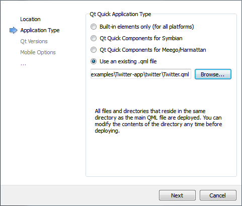 "Application Type dialog"