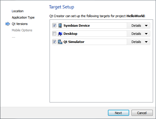 "Target Setup dialog"