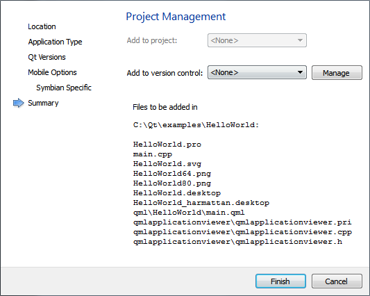 "Project Management" dialog