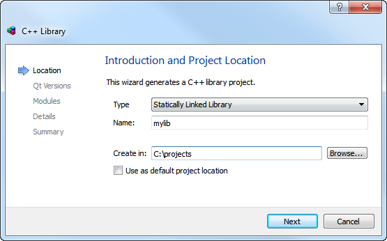 "Introduction and Product Location dialog"