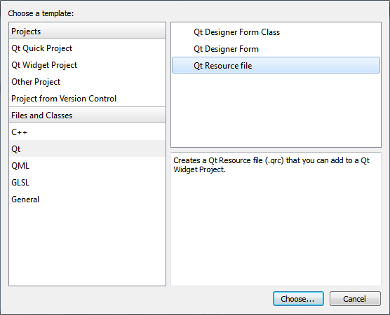 "New File or Project dialog"