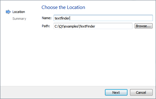 "Choose the Location dialog"