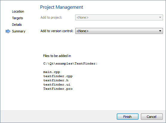 "Project Management dialog"
