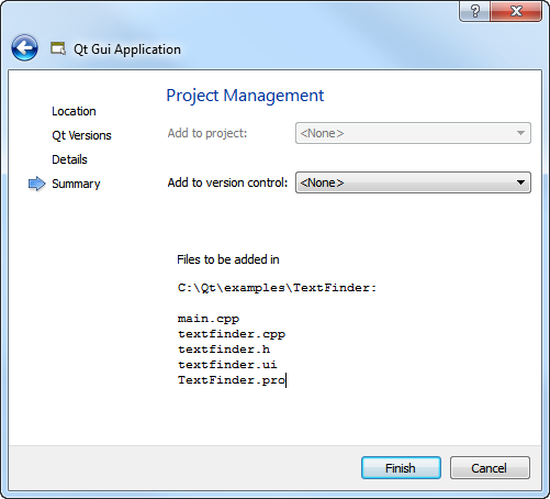 "Project Management dialog"